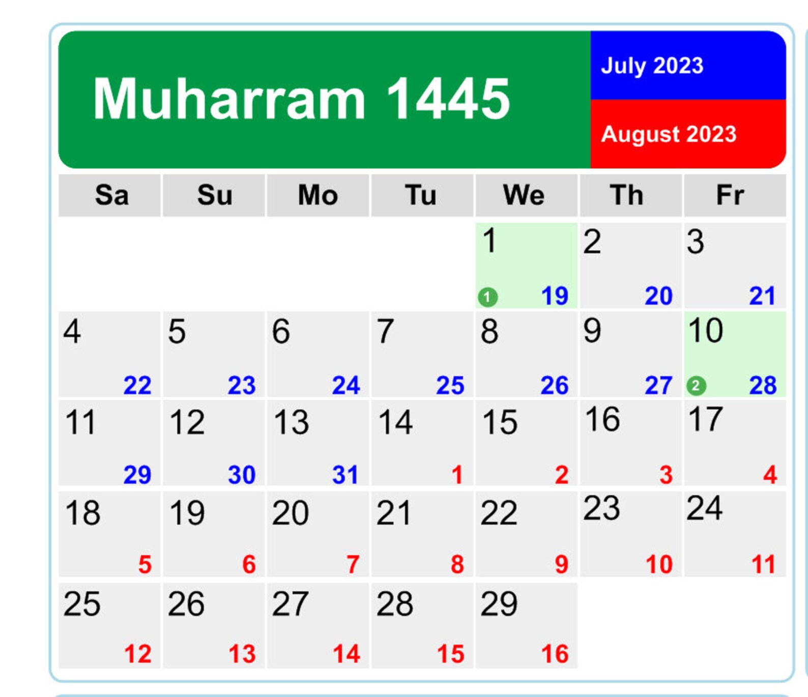Islamic Hijri Wall Calendar 1445 AH With Colour Coded Gregorian Dates islamic-hijri-wall-calendar-1445-ah-with-colour-coded-gregorian-dates