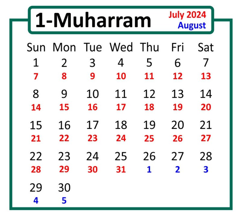 Islamic Hijri Wall Calendar 1446 AH With Colour Coded Gregorian Dates