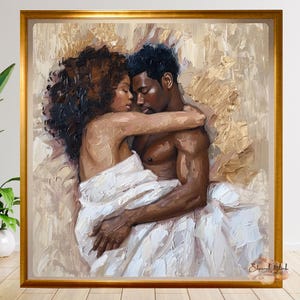 Intimate Black Love Art | Romantic African American Couple Painting | Luxury Wall Décor | Digital Download | Fine Art | Anniversary Gift