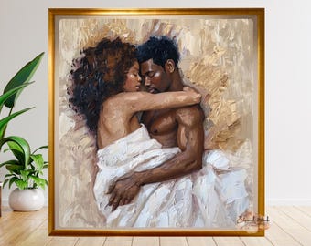 Black Love Impasto Painting: Romantic African American Couple (Digital Download)