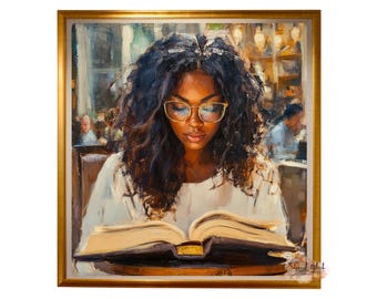 Black Woman Reading Art: Elegant Oil Painting Style (Digital Download)
