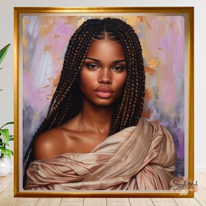 Braided Black Woman Portrait | African American Wall Art | Elegant Printable Art Download | Black Beauty Fine Art | Gift Her I Afrocentric