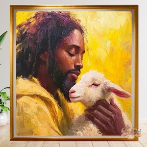 Black Jesus Art Print | African American Spiritual Wall Art | Good Shepherd Digital Download | Black  Painting | Faith-Based Christian Decor