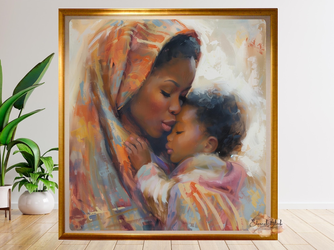 Black Mother Hug Wall Art, African American Mom and Child Print, Mother ...