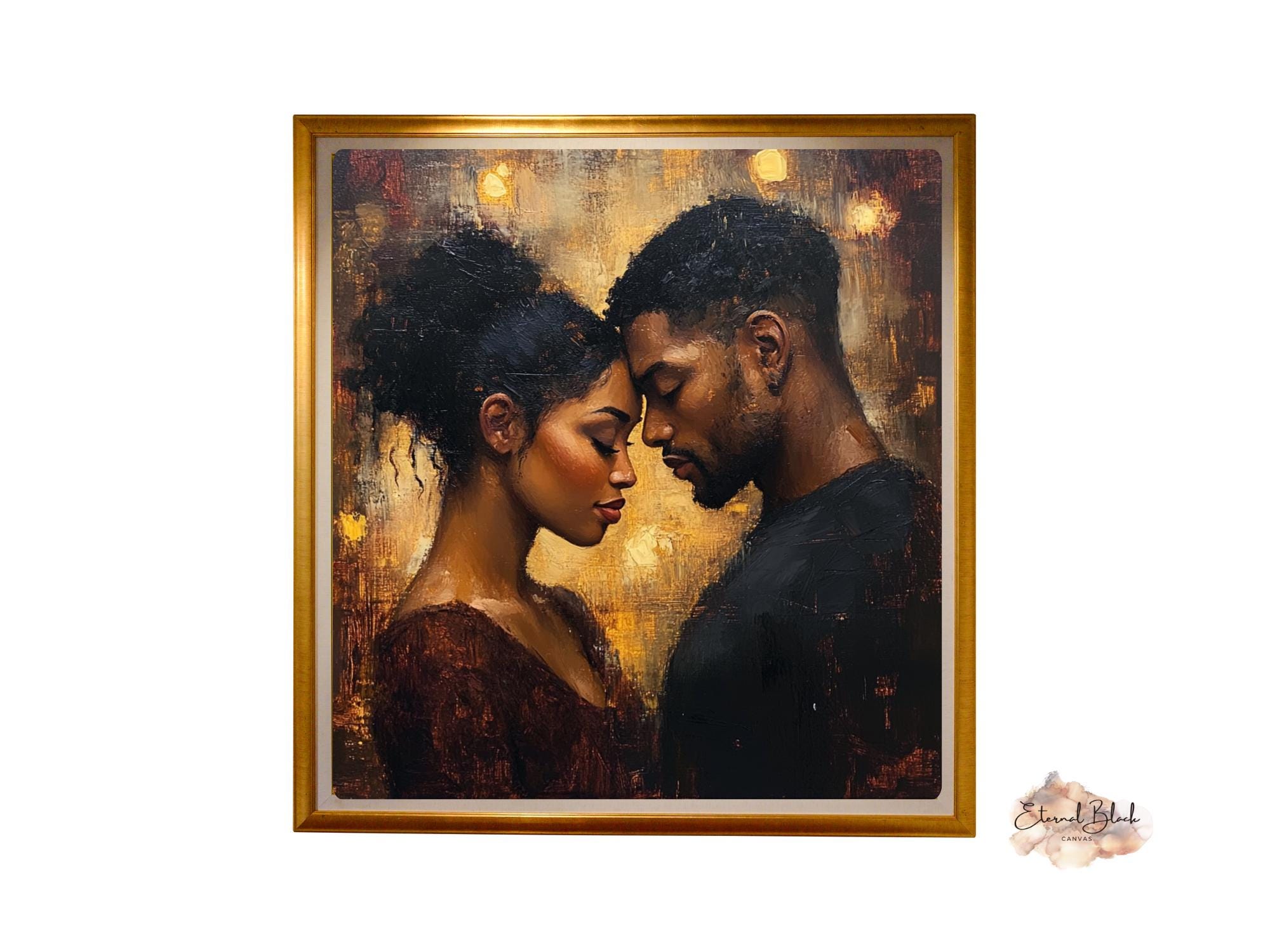 Romantic Black Couple Oil Painting Effect: Luxury Wall Art (digital ...