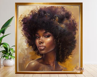 Portrait afro de femme noire : art afro-américain (téléchargement numérique)