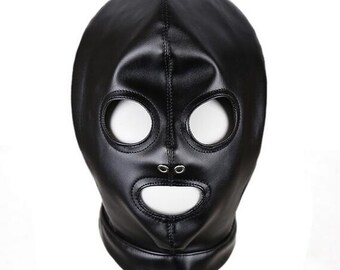 Black Spandex Gimp mask no eyes and Latex sissy lips in Red Black or Pink Size M
