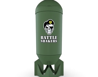 Battle Shaker Bomb - 20 Oz Shaker Bottle -Protein Shaker Design Leak-Proof with Storage Compartment-BPA Free Dishwasher Safe. Military Green