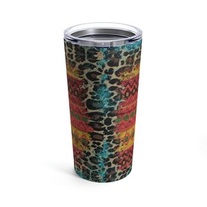 Glitter Teal Leopard Aztec Tribal Insulated Tumbler With Lid 20oz