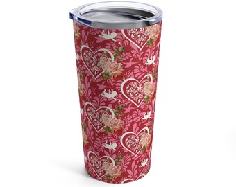 Hearts Roses And Cupid Valentine Insulated Tumbler With Lid 20oz