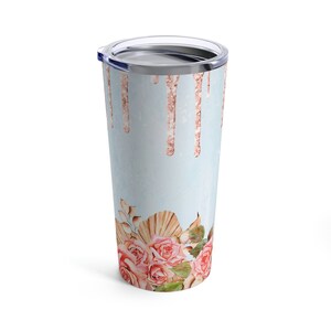 Floral and Pink Glitter Drip Tumbler 20oz