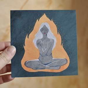 Fire woman - Gold foil magical greeting card
