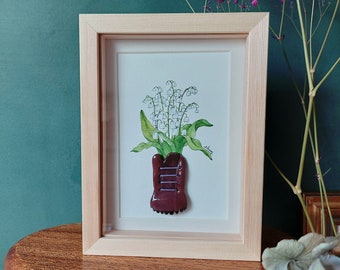 Lily of the valley - One of a kind cute 3D Watercolor and clay composition lily of the valley in a boot