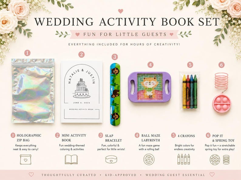 Wedding Coloring Activity Book for Kids, Newspaper Style Cover - Wedding Activity Book , Reception Table Favor, Personalized image 4
