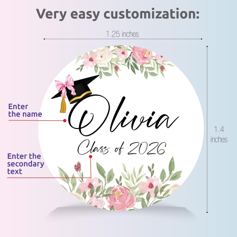 Graduation Round Label Custom Graduation Labels, 24 Round Labels, Pink Floral Graduacion ...