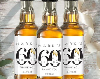 Mini Liquor Bottle Labels, Alcohol Favor Label Party Favors Stickers, Mini Shot Liquor Label Favors for 50 60, 70, 80, 90 Birthday
