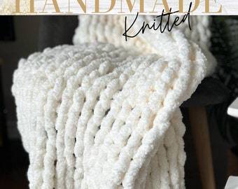 X Large Cozy Chenille Chunky Knit Blanket Handmade for bed. Size 90"x 22" Chunky knit blanket throw- Knitted Chenille -Soft Throw Blanket -