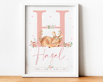 Personalised name print for girls | Custom Sign for girls | Floral Initial sign for babies room | Initial Print for girls