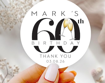 Birthday Stickers for Party Favors,  Custom Party Labels for 50th 60th 70th 80th 90th,  2 inches Round Thank You Stickers  - 1 1/2 Inches