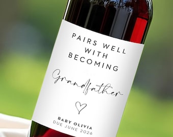 Pregnancy Announcement Wine Label - Baby Reveal for Grandparents, Aunt & Uncle Gift