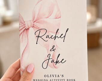 Wedding Activity Book for Kids, Personalized Wedding Coloring Book, Flower Girl & Ring Bearer Gift - Pink Bow Coloring  Booklet