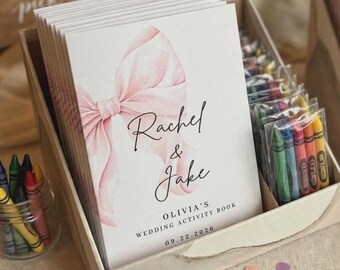 Flower Girl Gift - Wedding Activity Book, Small Gift Bags - Personalized Wedding Coloring Book - Pink Bow Coloring Pages