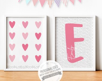 Initial Print - DIGITAL FILE - Personalised Girls Nursery Print Set - Personalised Name Print, Girls Room Decor Set of 2