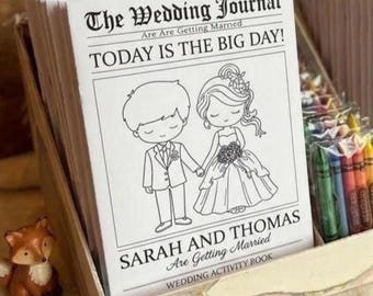 Wedding Coloring Book Newspaper Style Cover - Wedding Activity Book  for kids  -Reception Table Favor Children Enterteinment