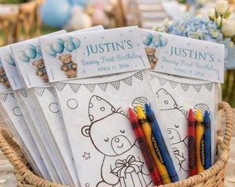 Beary First Birthday Party Coloring Pages - Hot Air Balloon 1st Birthday -Table Party Favor, Party Coloring Packs -  Next-Day Shipping