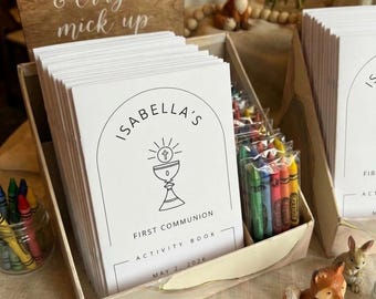 First Communion Coloring and Activity Book, Personalized First Communion Activity Book, Religious Coloring Pages Party Favor
