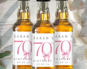Mini Liquor Bottle Labels, Pink Bow Alcohol Favor Label Party Favors Stickers, Mini Shot Liquor Label Favors for 50 60, 70, 80, 90 Birthday