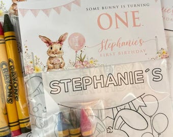 Bunny Coloring Book Party Favor - Some Bunny Is One - 1 st Birthday Coloring Pack Personalized Bunny First Birthday Coloring Pages Custom