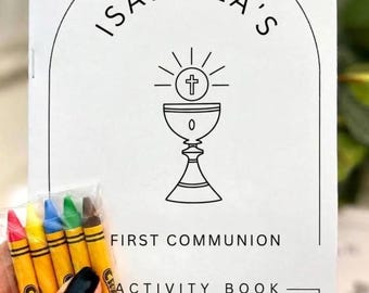 First Communion Coloring and Activity Book, Personalized First Communion Activity Book, Custom Name Coloring Pages Book Favor