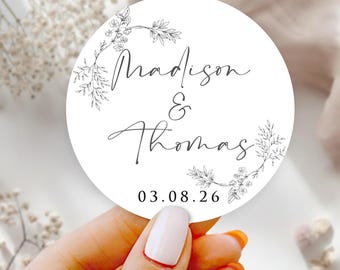 Wedding Stickers – Minimalist Wedding Favor Labels - Circle Favor Labels - Couple Name Labels - Custom Thank You Tags  (24 pcs)