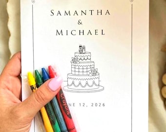 Personalized Wedding Coloring Book For Kids | Kids Wedding Activity Book | Reception Table Favor | Busy Book With Crayons