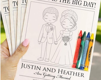 Personalized Wedding Activity Book for Kids, Wedding Coloring Pages, Wedding Favor, Kids Reception Table Games - African American Couple