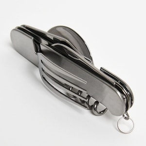 Camping Eating Utensil 6-in-1 Set Folding Emergency Cutlery Knife Fork Spoon Stainless Steel Kit