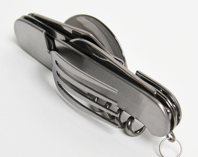 Camping Eating Utensil 6-in-1 Set Folding Emergency Cutlery Knife Fork Spoon Stainless Steel Kit