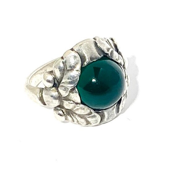 Georg Jensen Sterling Ring 11B Green Onyx Denmark