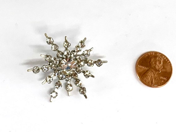 Vintage Snowflake Star Brooch with Rhinestones - image 2