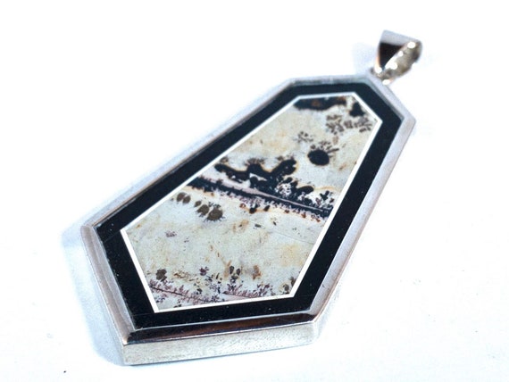 Picture Jasper & Onyx Pendant in Sterling Silver … - image 1
