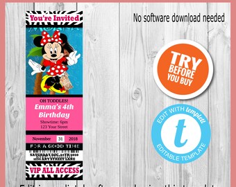 Minnie Mouse Birthday Invitation Ticket Etsy