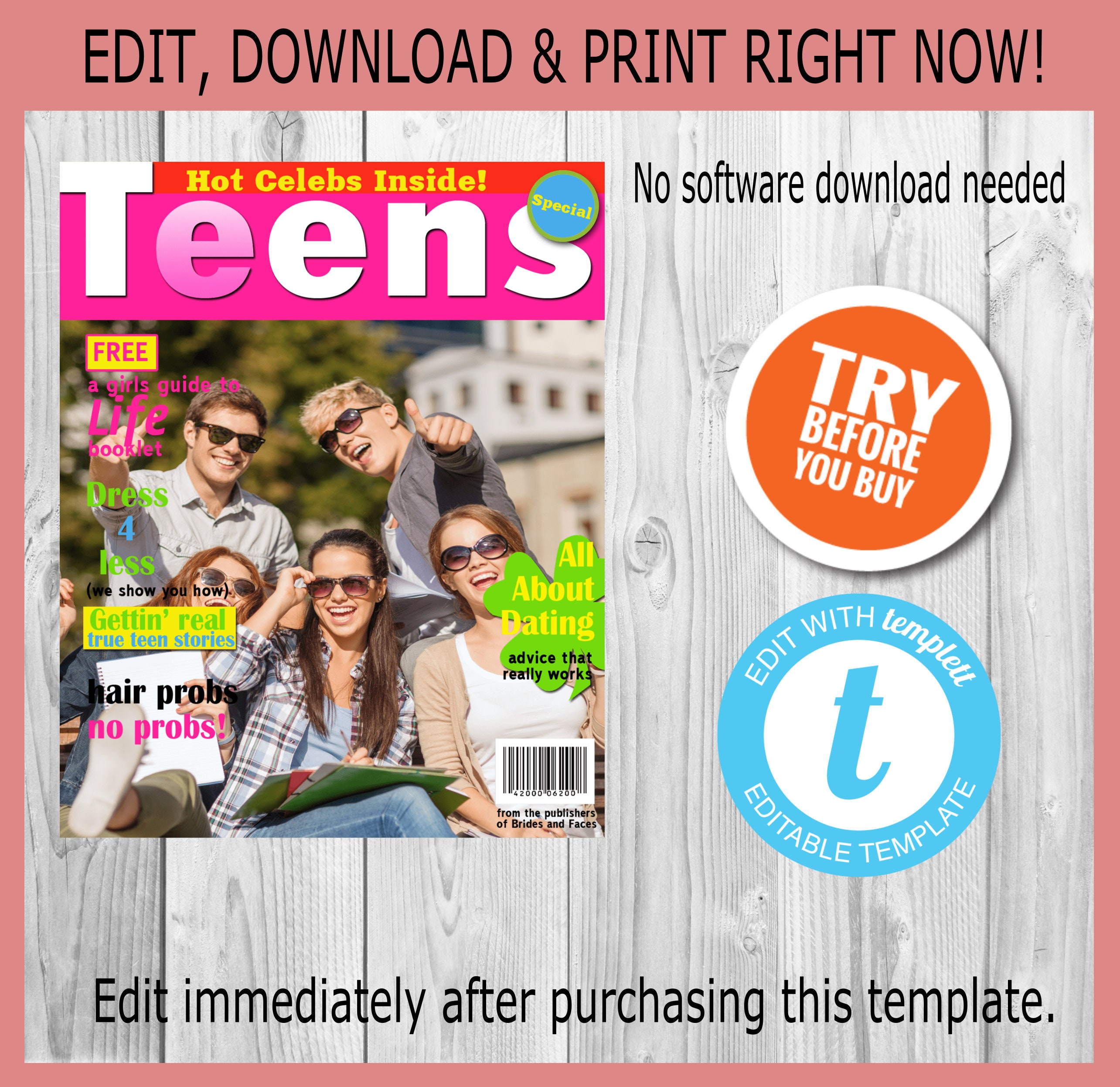 Teens Fake Magazine Cover Magazine Template Personalized Etsy