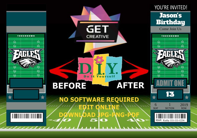 philadelphia eagles 2x6 ticket invitation save the date etsy