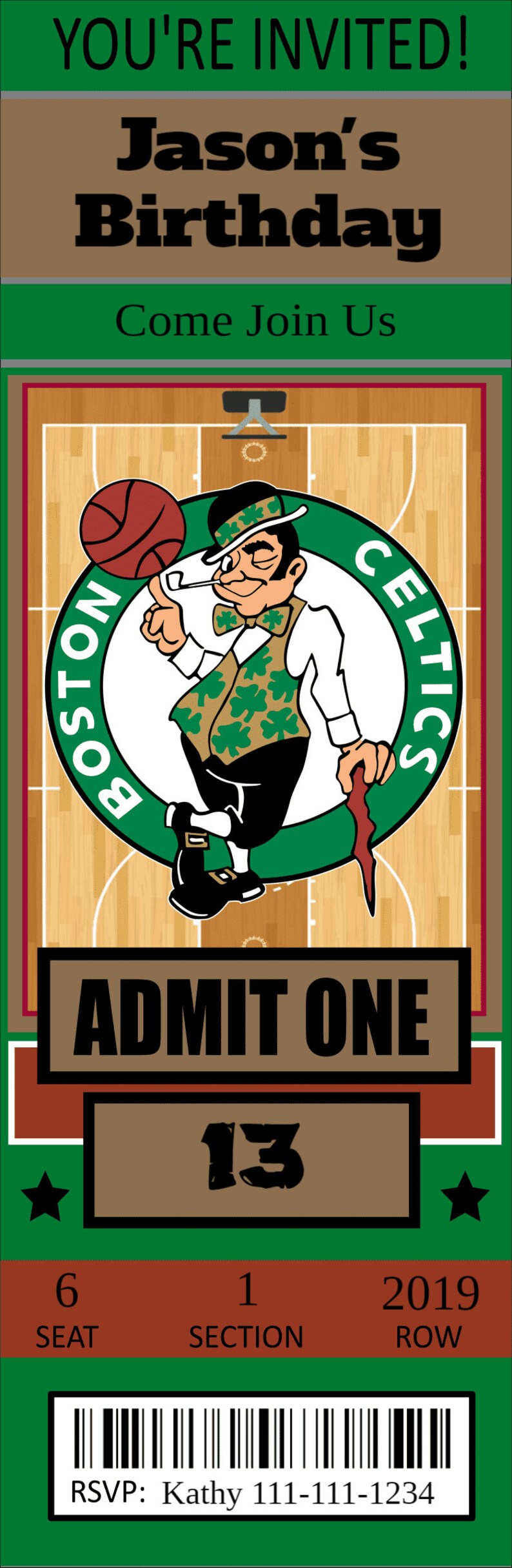 Boston Celtics Basketball Invitation Basketball Party | Etsy