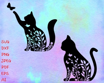 Download Floral Cat Svg Etsy