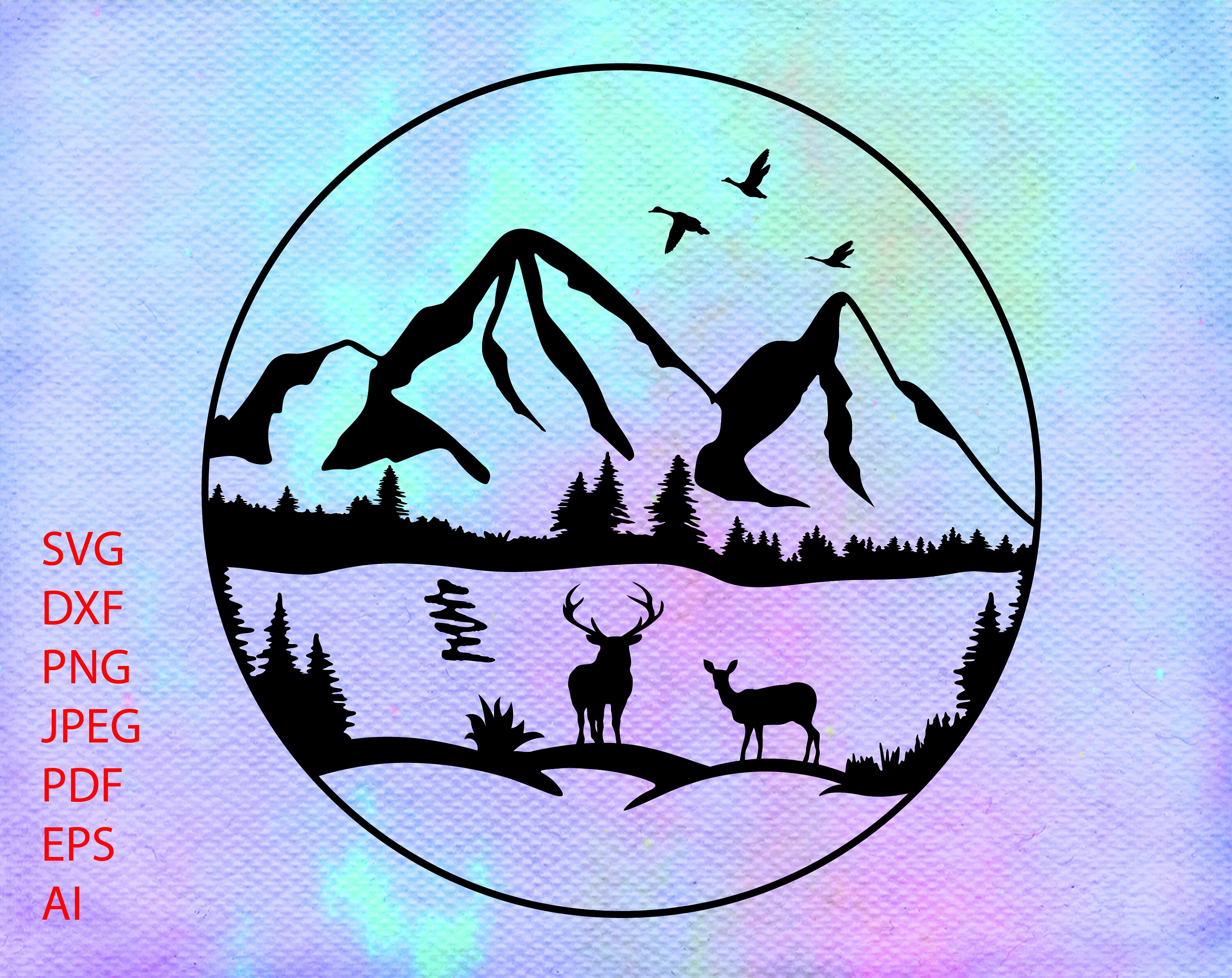 Free Free 109 Silhouette Mountain Scene Nature Svg SVG PNG EPS DXF File