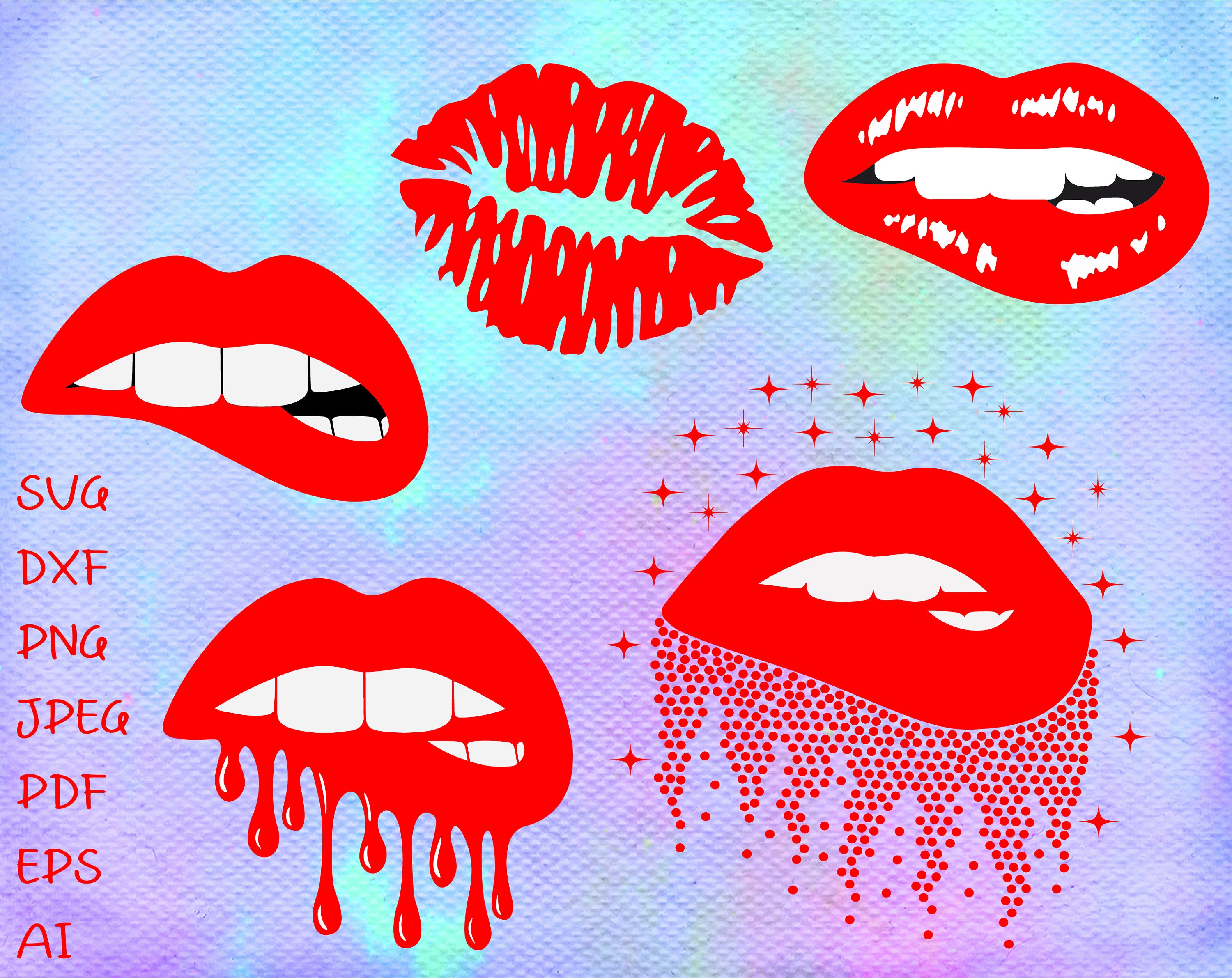 Mouth Sparkling Lips SVG Full Lip Cut Files for Cricut. Biting Lips Sparkle Feminine