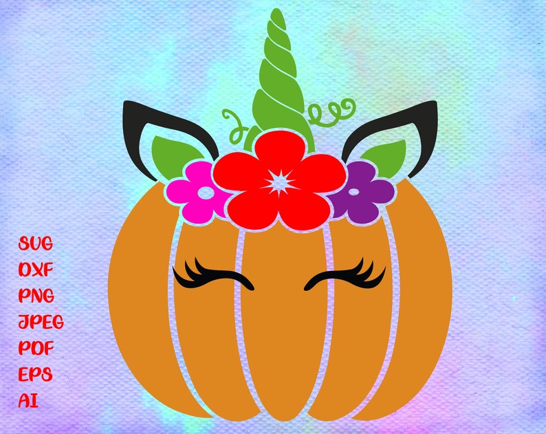 Pumpkin Unicorn SVG Pumpkin With Flowers and Eyelashes | Etsy