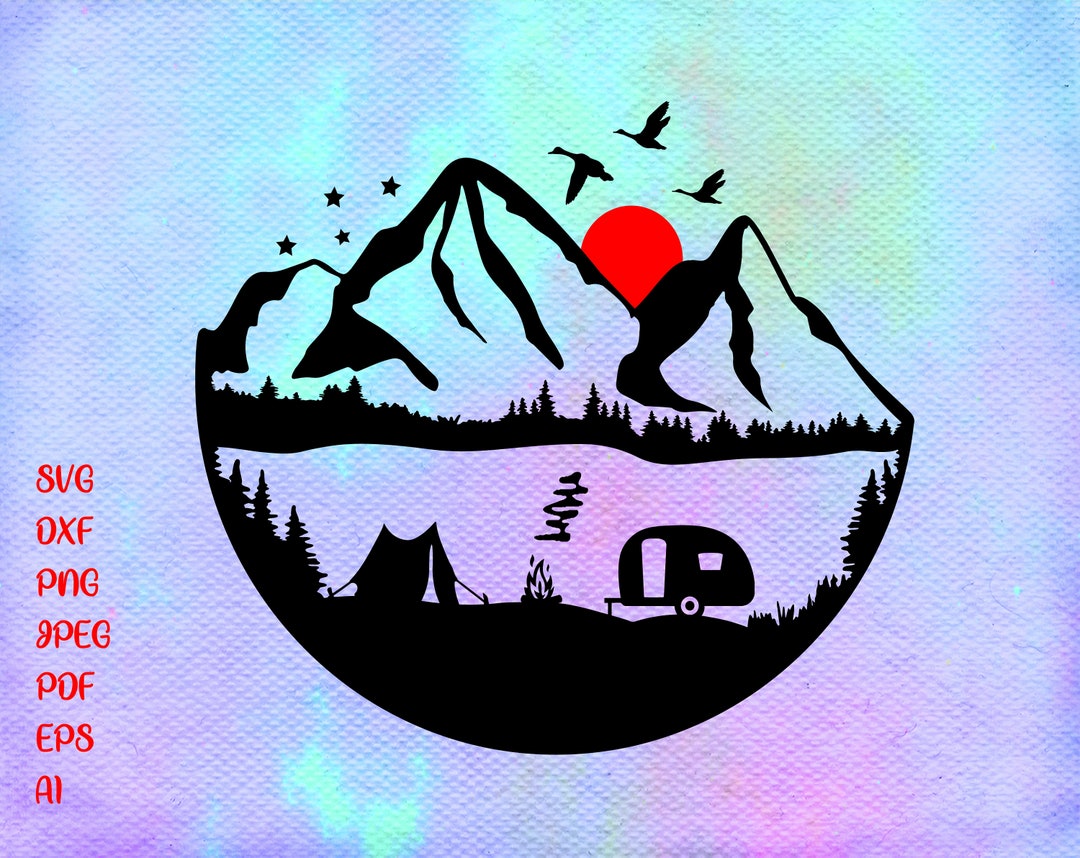 Camper SVG Forest Silhouette Cut Files Instant Download - Etsy
